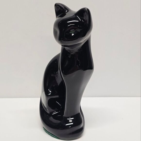 Vintage Black Glazed Ceramic Siamese Cat Figurine MCM Halloween Decor - Picture 2 of 9